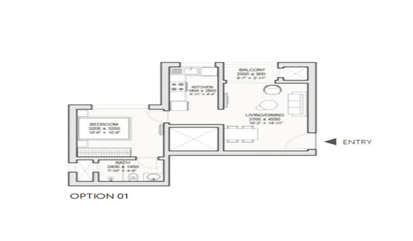 1 BHK Apartment Floor Plan